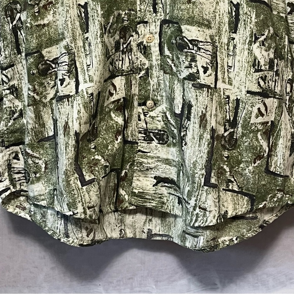 Vtg WOOLRICH Mens M Golfer Print Shirt Button Down Woven Short Sleeve Green 90s - Picture 6 of 15